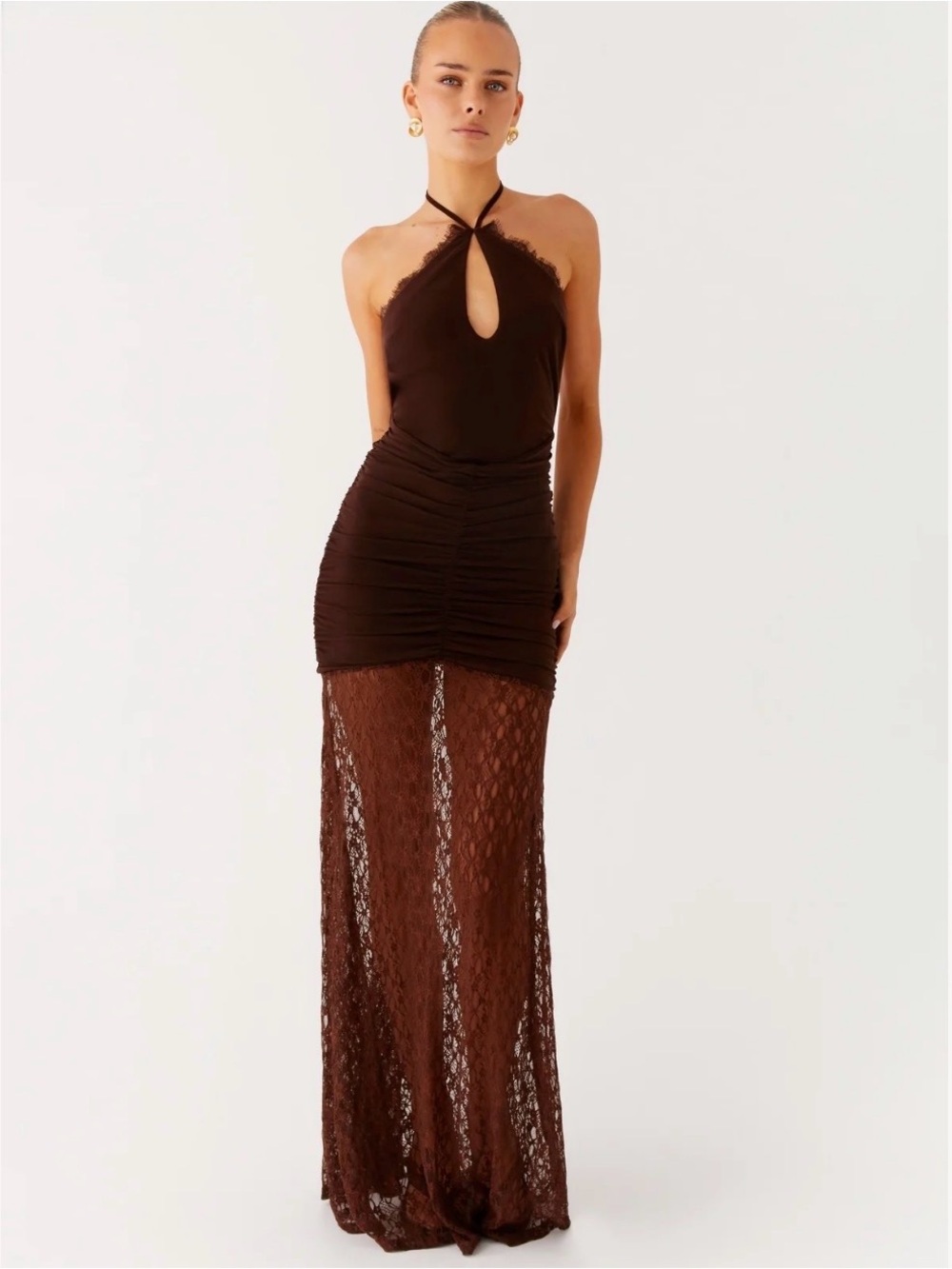 Peppermayo somber lace maxi dress - brown